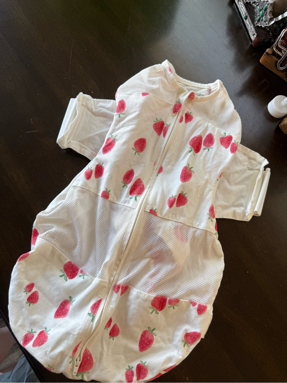 White Strawberry Print Sleep Sack Pajama with Breathable Mesh